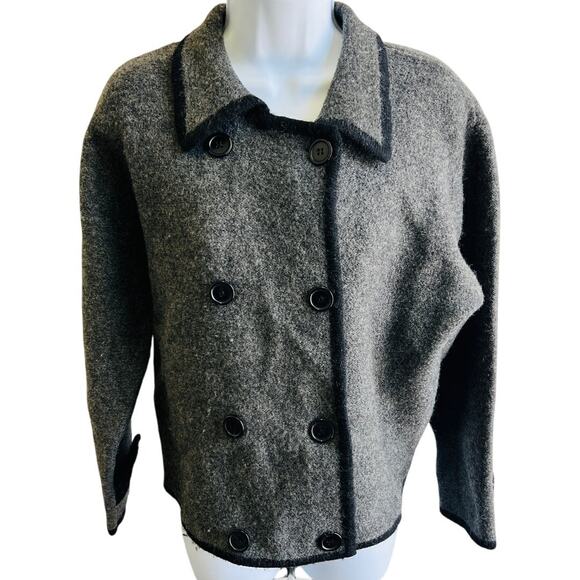 Herman Geist Jackets & Blazers - 🧥 Herman Geist Petite Wool Peacoat Gray Black Trim Double Breasted PL